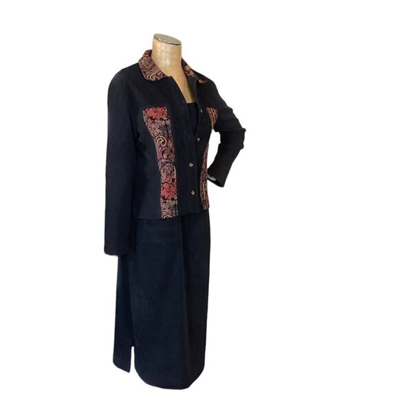 VTG Jessica Howard 2-Piece Dress Jacket Set Black & Brocade Tapestry Sz 8 #168S - Picture 3 of 13